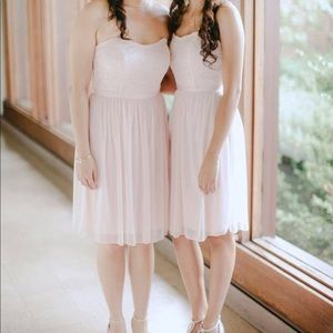 Petal Pink David's Bridal Short Lace Strapless Bridesmaid or Prom Dress